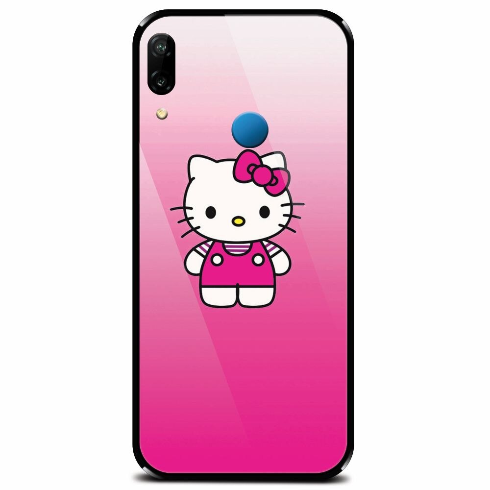Husa din sticla securizata pentru Huawei P20 Lite, Cute Pink Catty