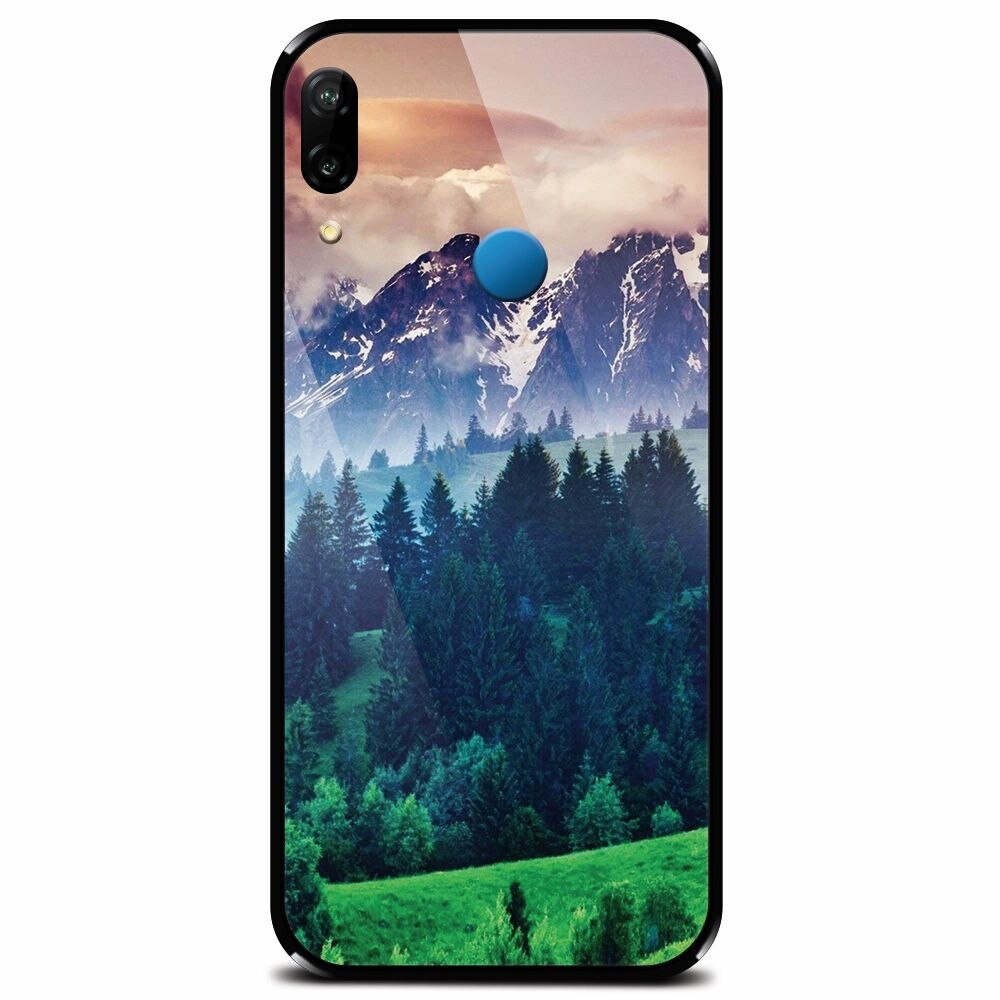 Husa din sticla securizata pentru Huawei P20 Lite, Forest Hills Snowy Mountains And Sunset Clouds