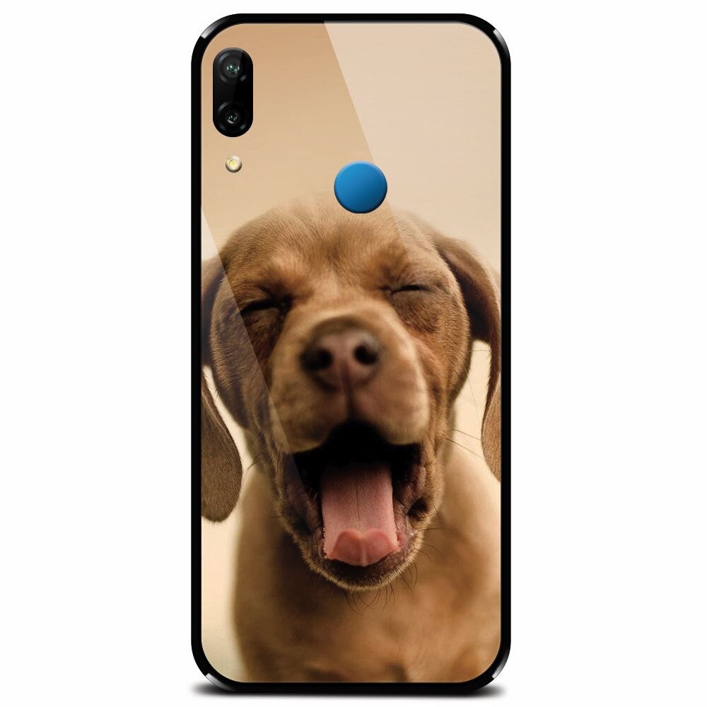 Husa din sticla securizata pentru Huawei P20 Lite, Cute Yawning Puppy