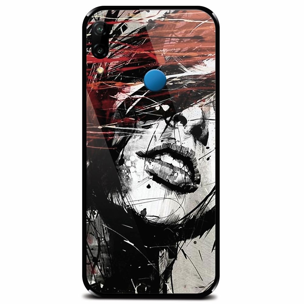 Husa din sticla securizata pentru Huawei P20 Lite, Byroglyphics Woman Drawing