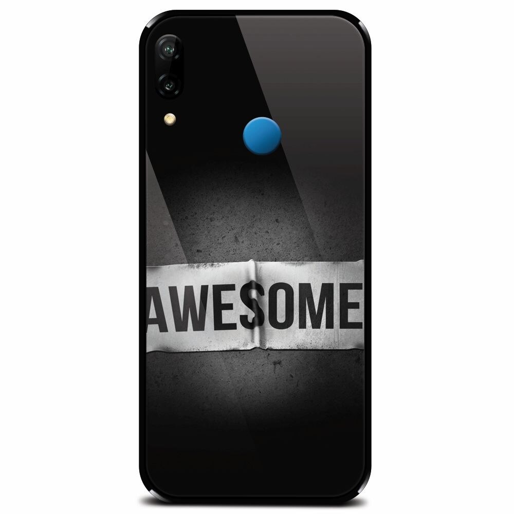 Husa din sticla securizata pentru Huawei P20 Lite, Awesome Label Dark