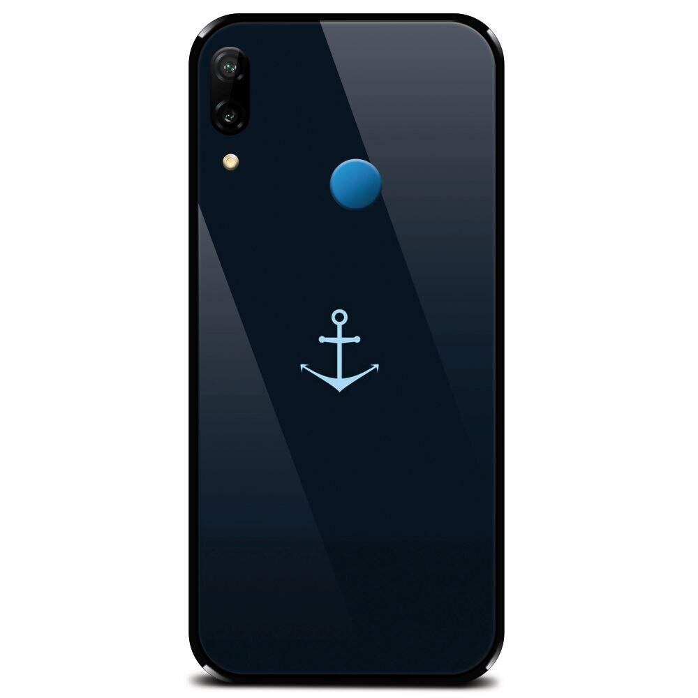Husa din sticla securizata pentru Huawei P20 Lite, Blue Navy Anchor Illustration Flat