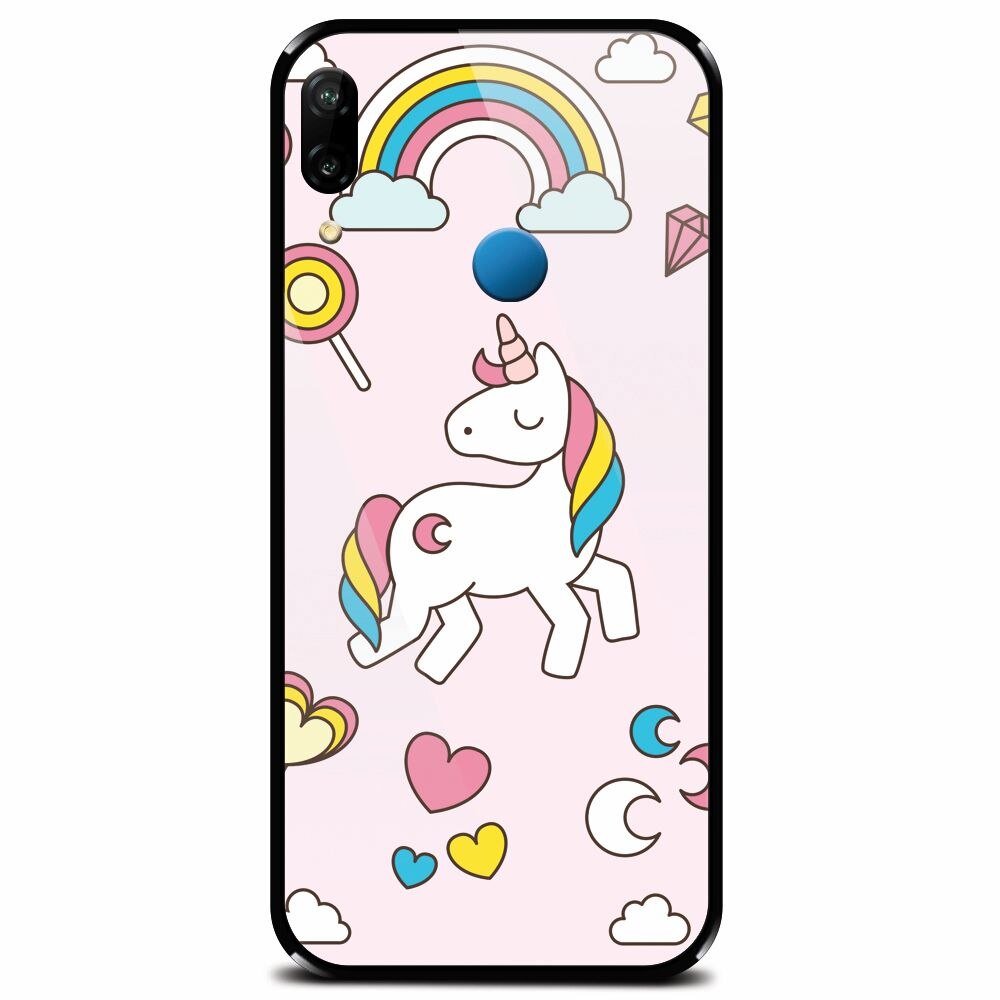 Husa din sticla securizata pentru Huawei P20 Lite, Cute Unicorn