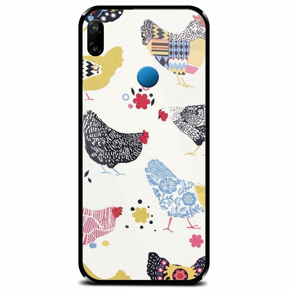 Husa din sticla securizata pentru Huawei P20 Lite, Chickens