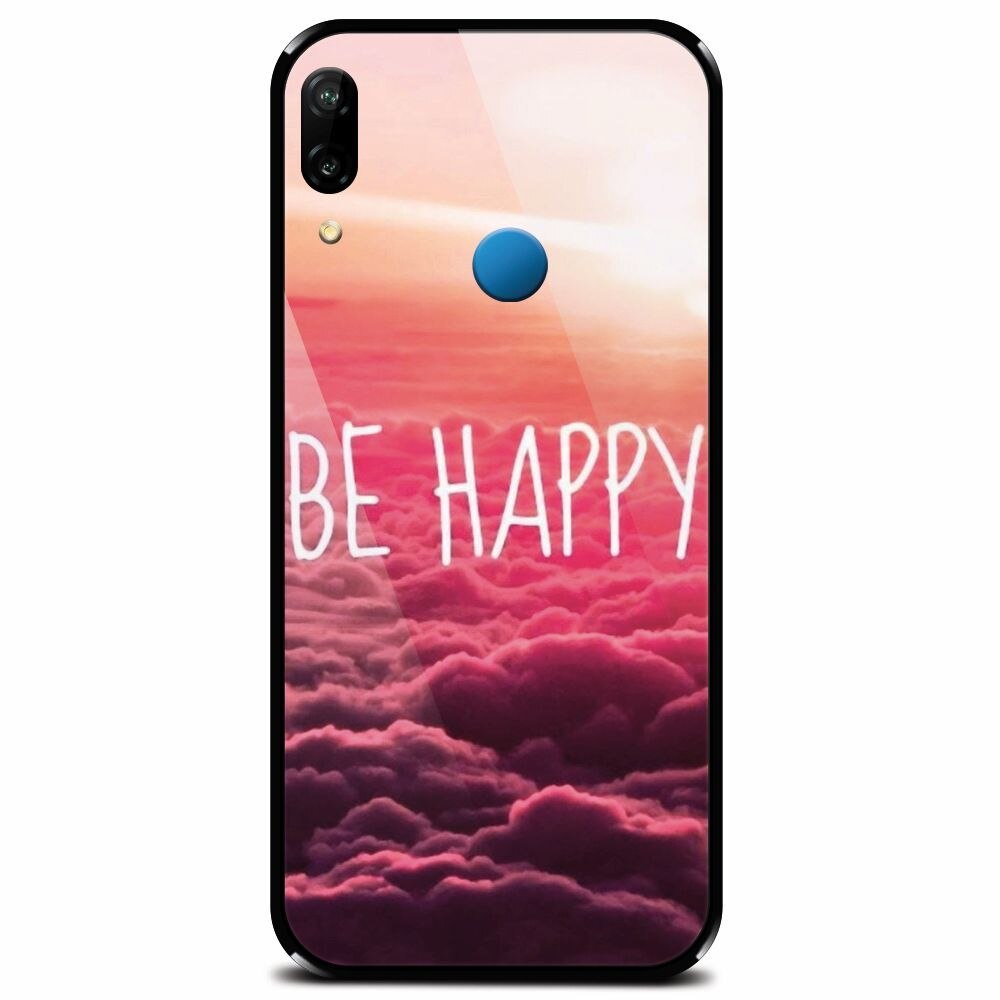 Husa din sticla securizata pentru Huawei P20 Lite, Be Happy Puffy Clouds