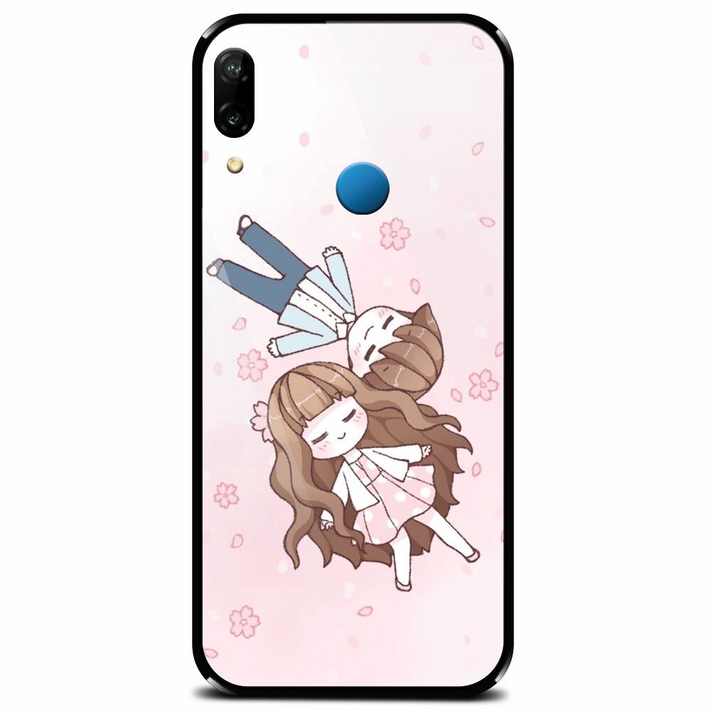 Husa din sticla securizata pentru Huawei P20 Lite, Cute Couple