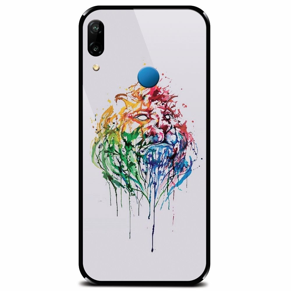 Husa din sticla securizata pentru Huawei P20 Lite, Paint Illustration Lion Head