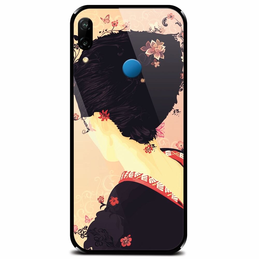 Husa din sticla securizata pentru Huawei P20 Lite, Japanese Geisha Illustration Cherry Blossom
