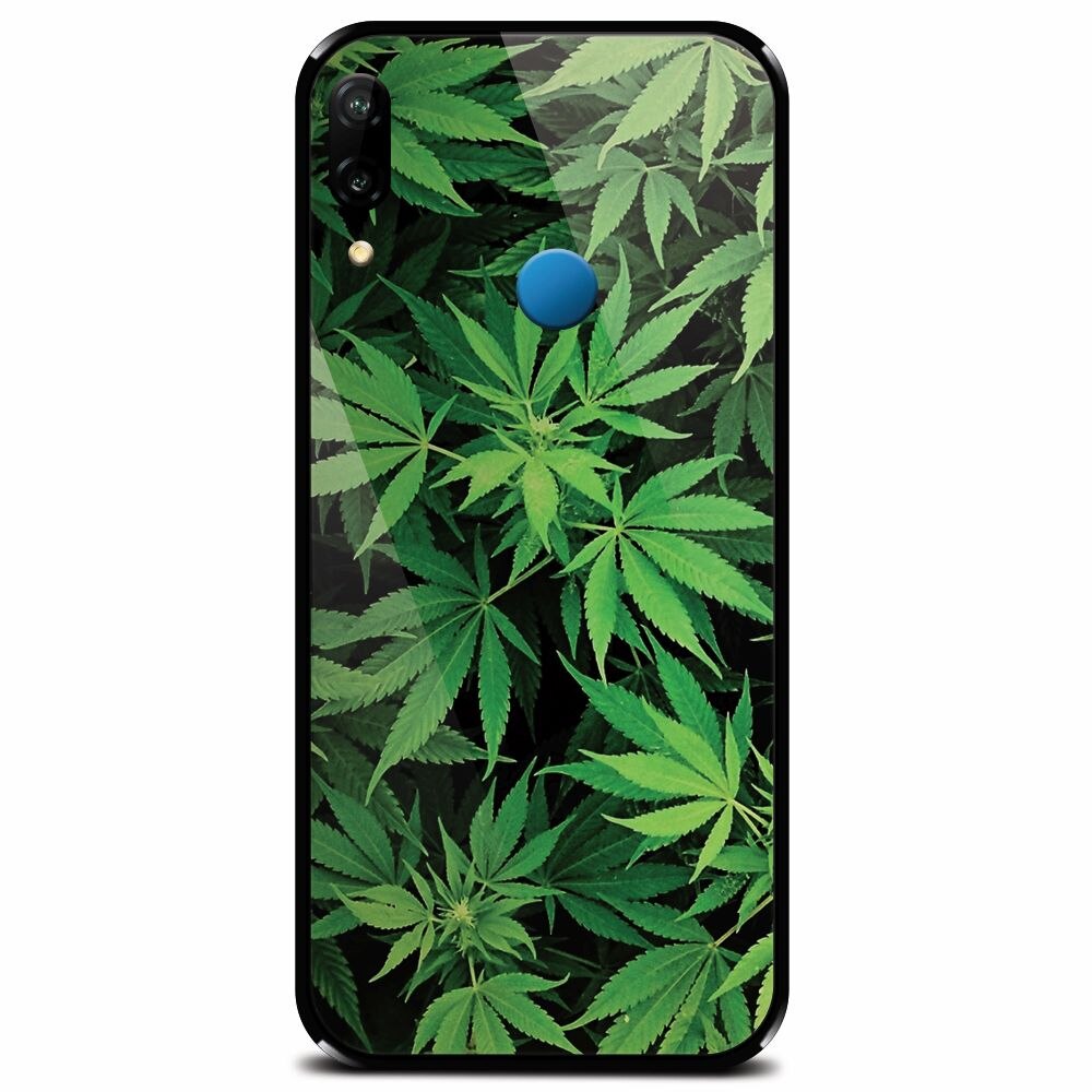 Husa din sticla securizata pentru Huawei P20 Lite, Green Leaf Pattern