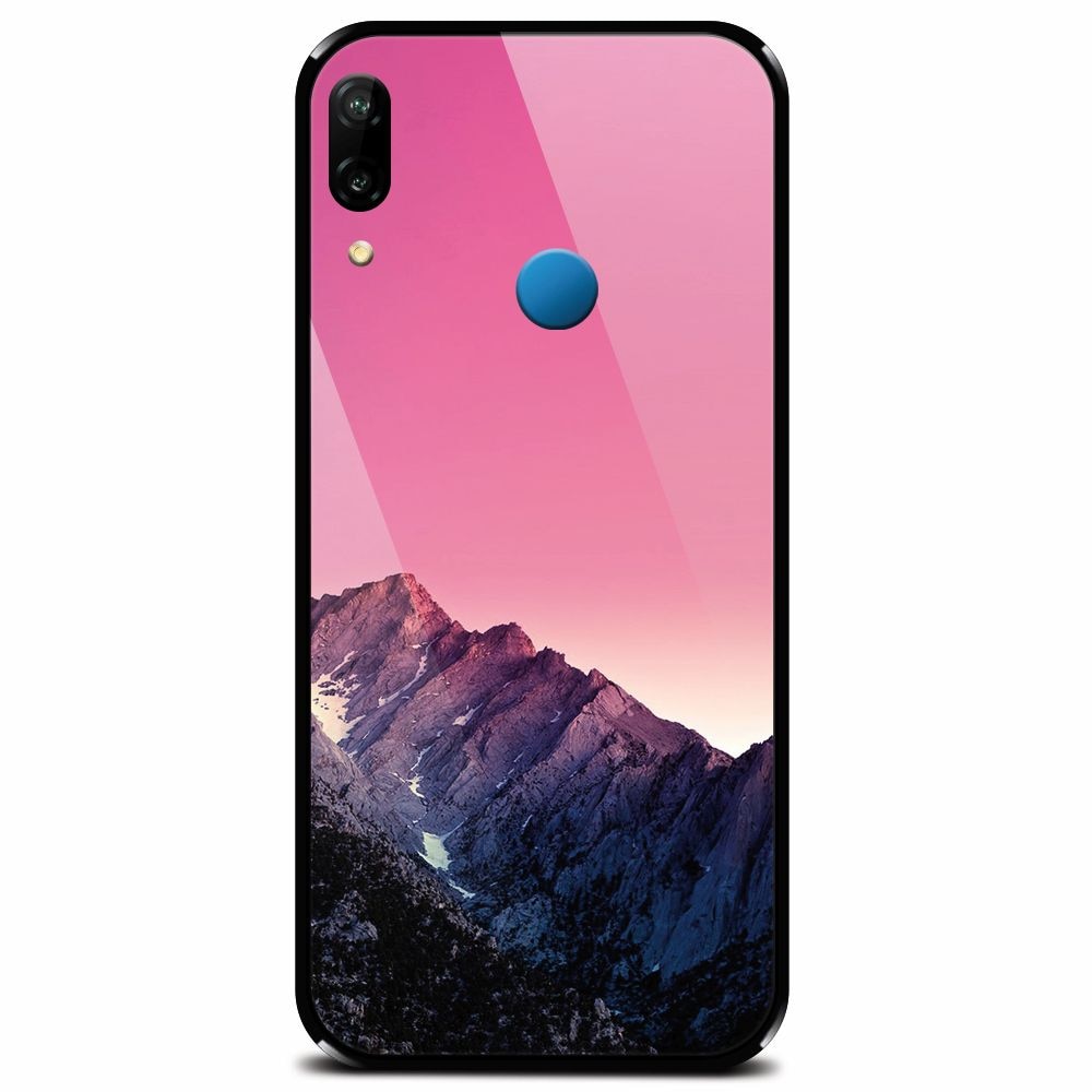 Husa din sticla securizata pentru Huawei P20 Lite, Mountain Peak Pink Gradient Effect