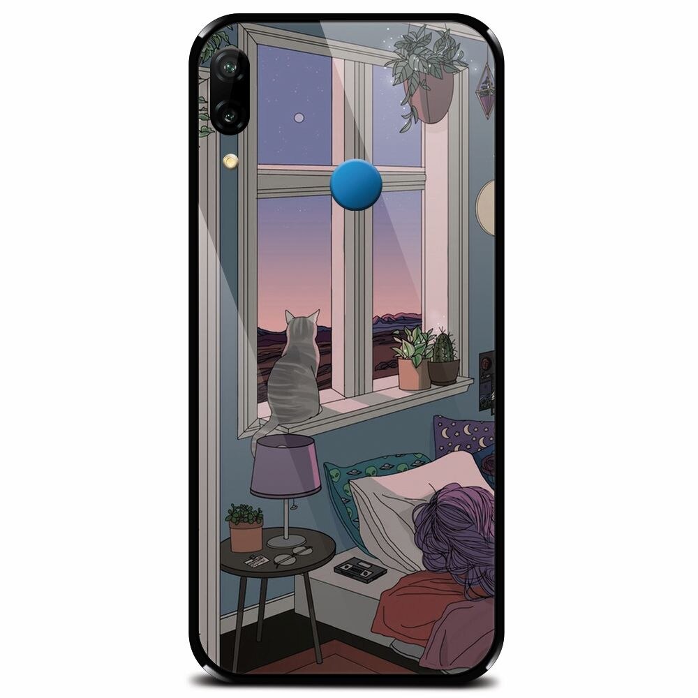 Husa din sticla securizata pentru Huawei P20 Lite, Girl Room