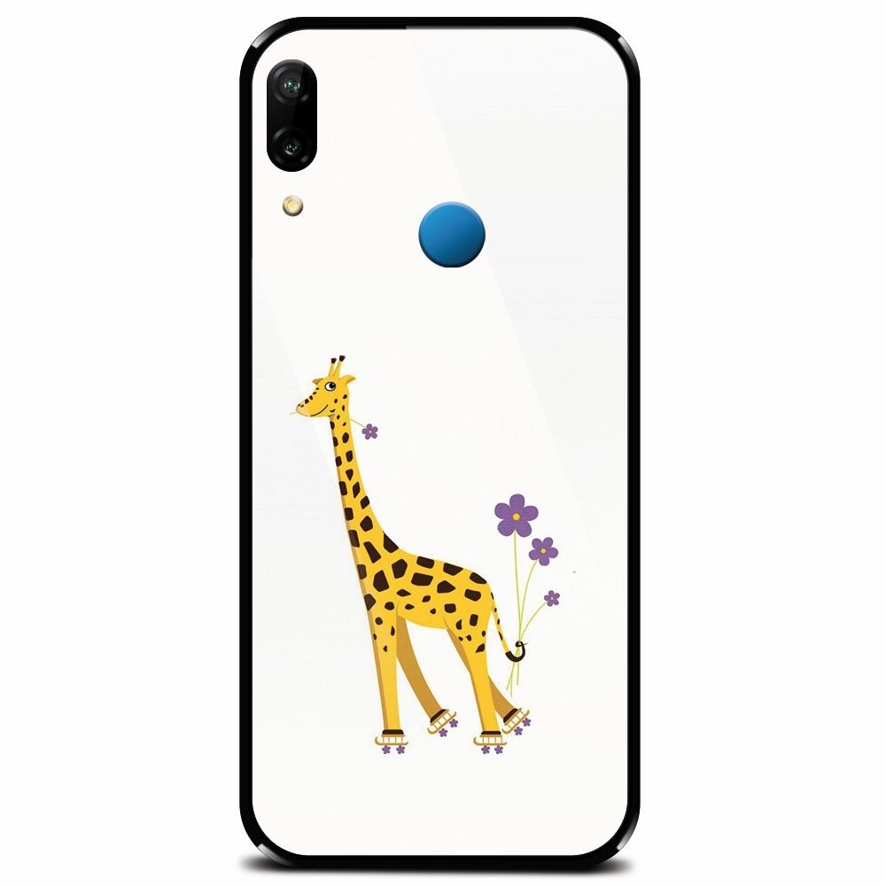 Husa din sticla securizata pentru Huawei P20 Lite, Rollerskating Girafe Illustration