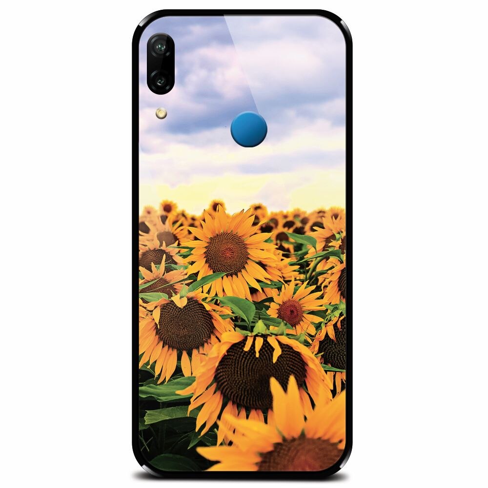 Husa din sticla securizata pentru Huawei P20 Lite, Sunflowers