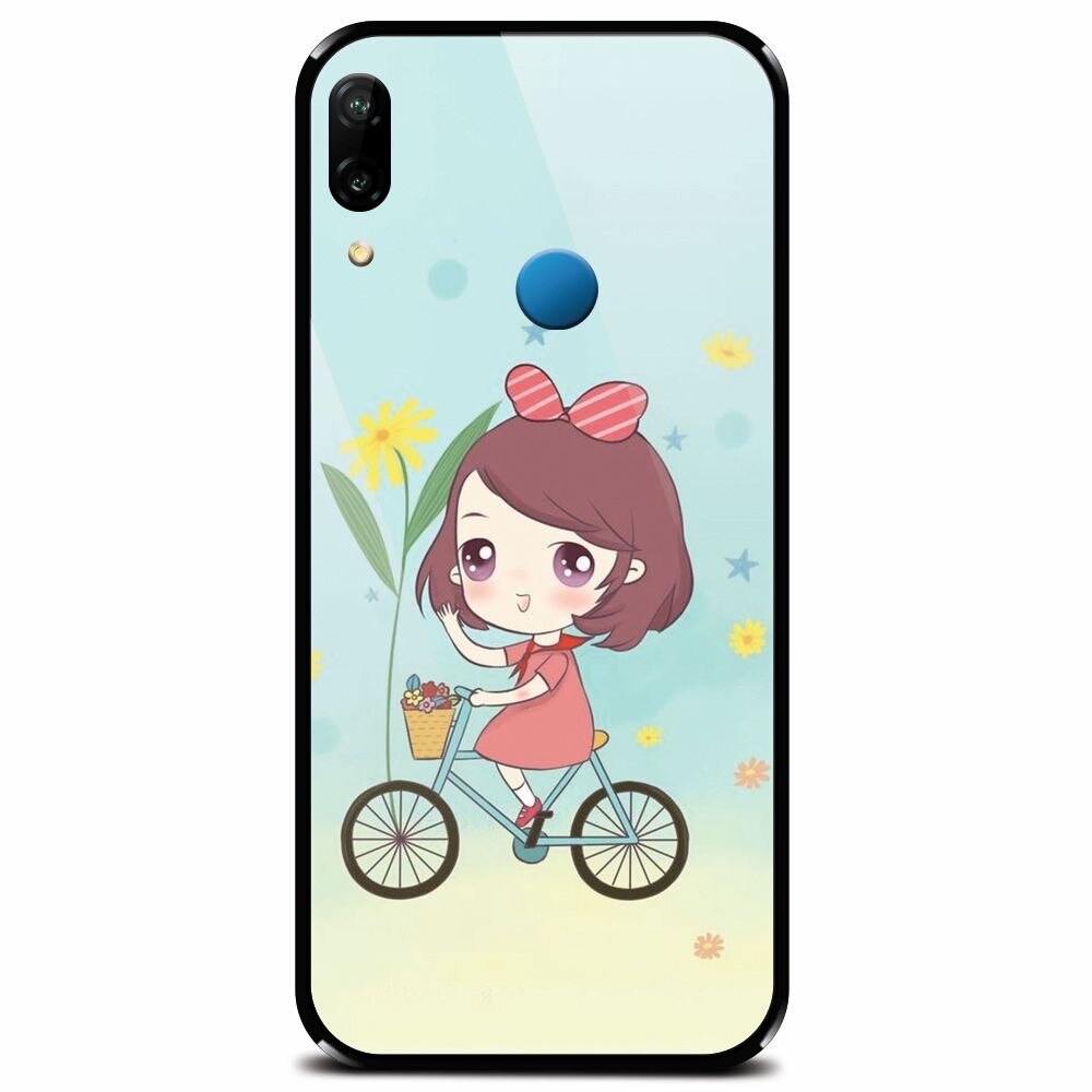 Husa din sticla securizata pentru Huawei P20 Lite, Girl And Bike