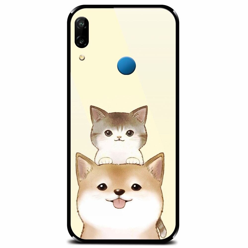 Husa din sticla securizata pentru Huawei P20 Lite, Two Cat