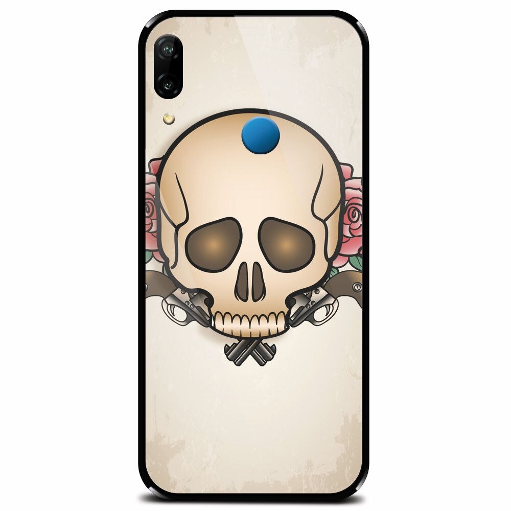 Husa din sticla securizata pentru Huawei P20 Lite, Skulls And Roses