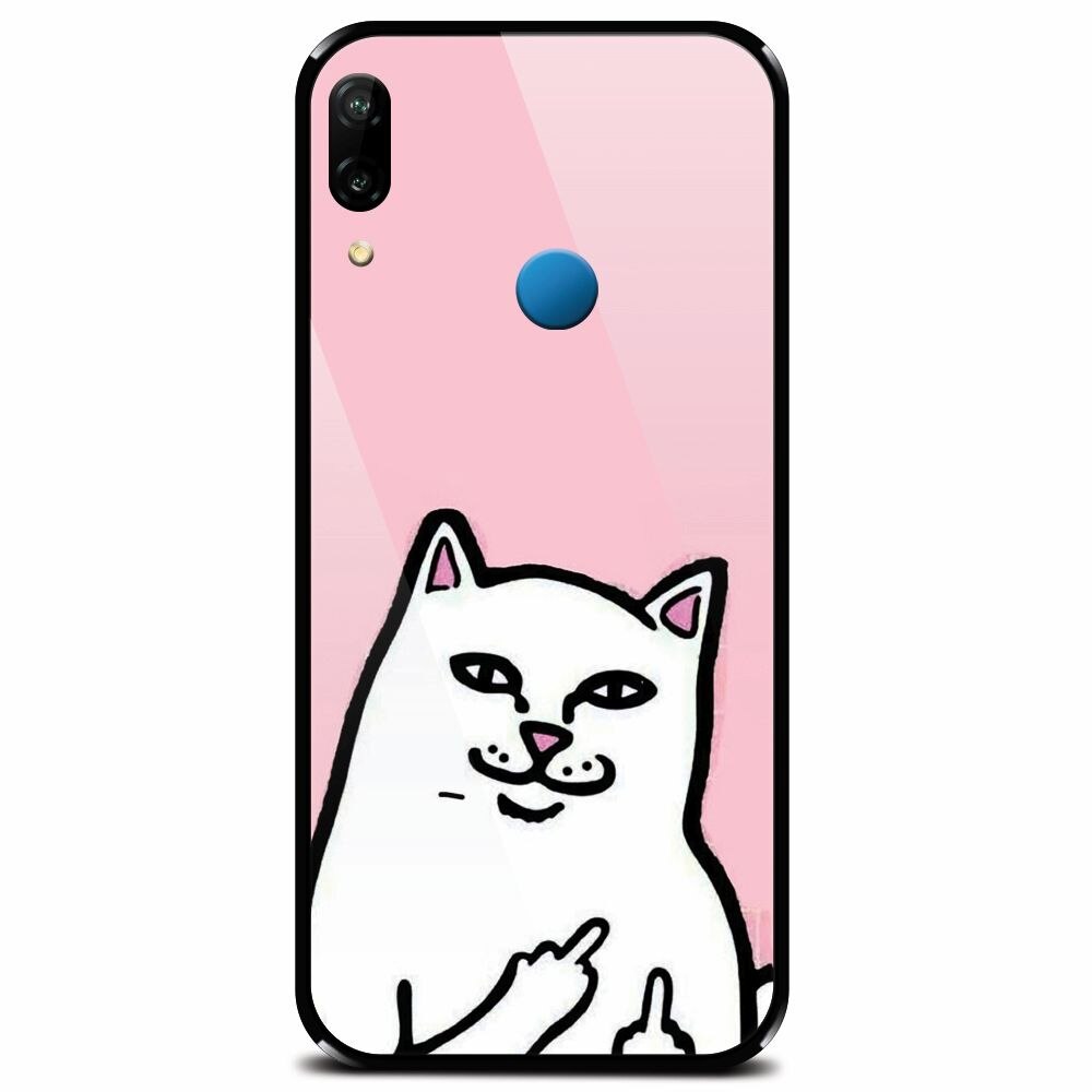 Husa din sticla securizata pentru Huawei P20 Lite, White Cat