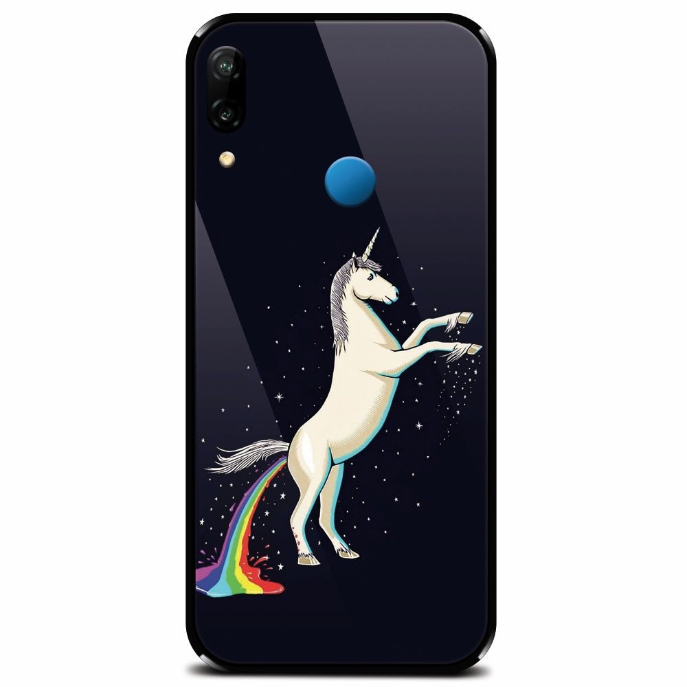 Husa din sticla securizata pentru Huawei P20 Lite, Unicorn Shitting Rainbows