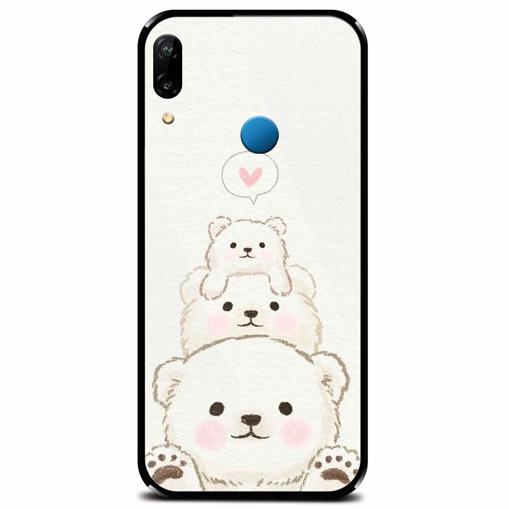 Husa din sticla securizata pentru Huawei P20 Lite, Bear Family