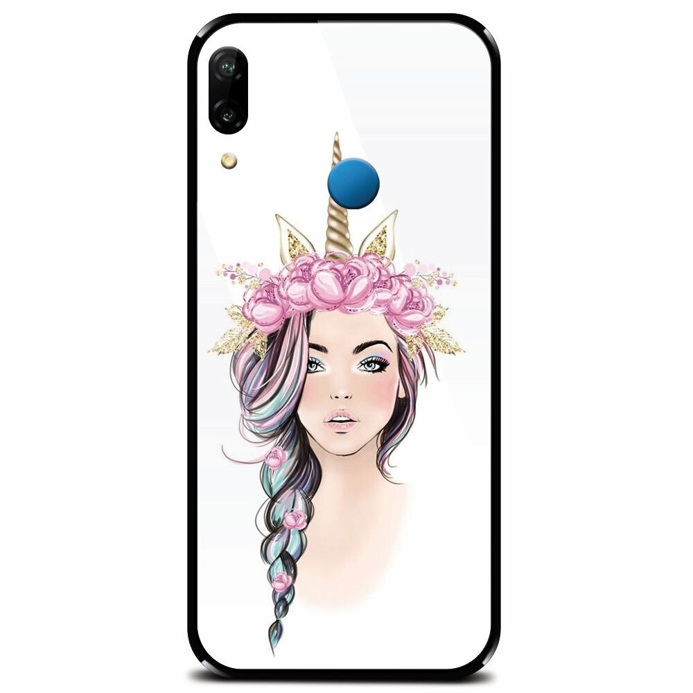 Husa din sticla securizata pentru Huawei P20 Lite, Unicorn Girl