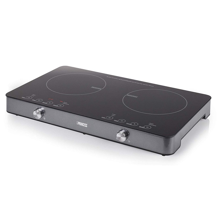 Plita electrica cu inductie Princess 303011, 3100 W, 2 arzatoare, Control digital, Oprire automata, Negru/Inox