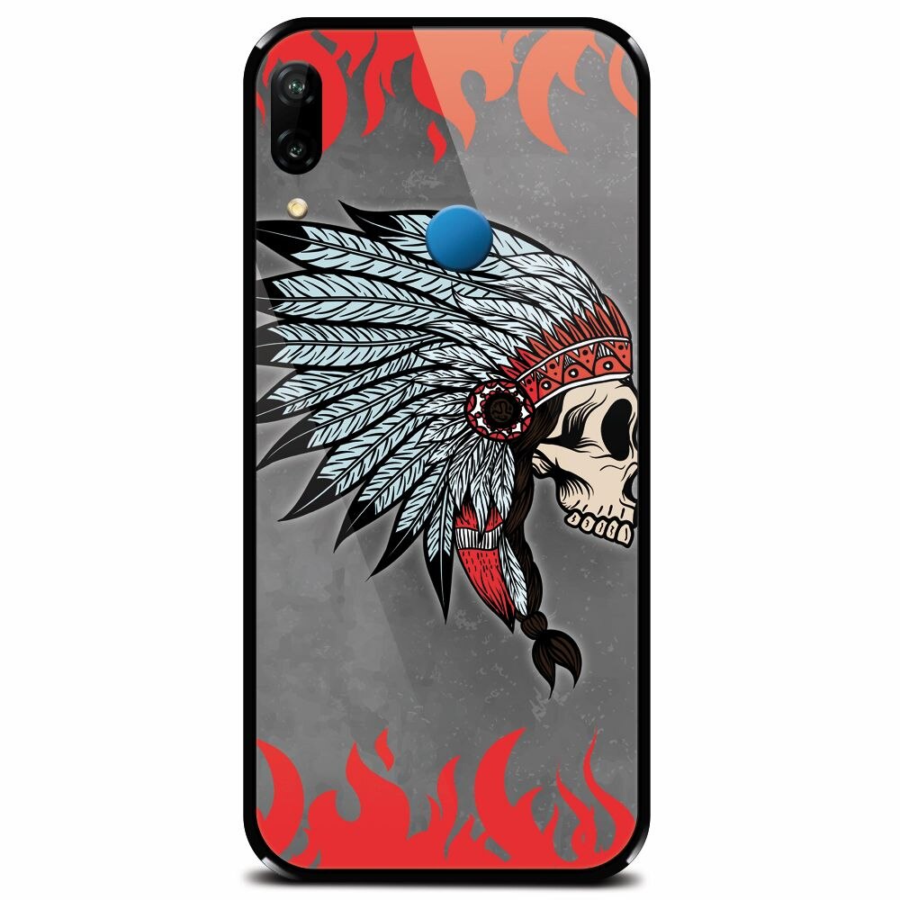 Husa din sticla securizata pentru Huawei P20 Lite, Indian Skull