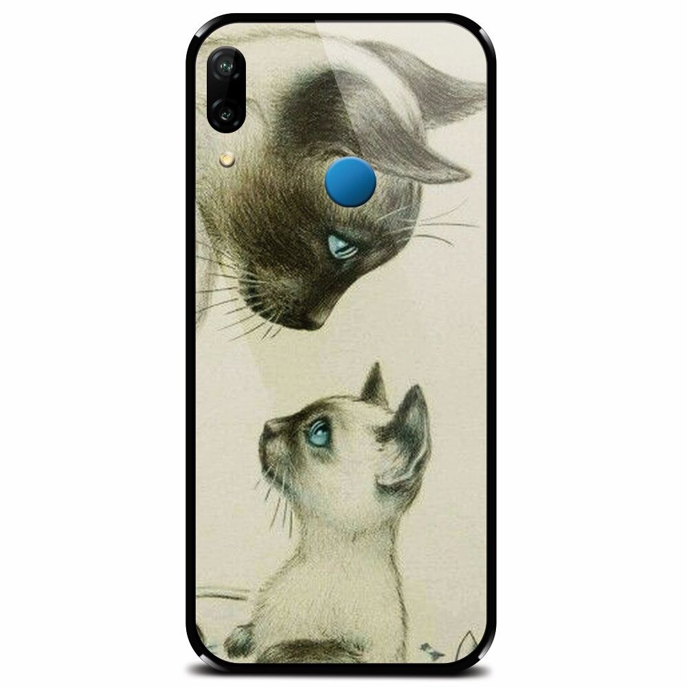 Husa din sticla securizata pentru Huawei P20 Lite, Little Cat