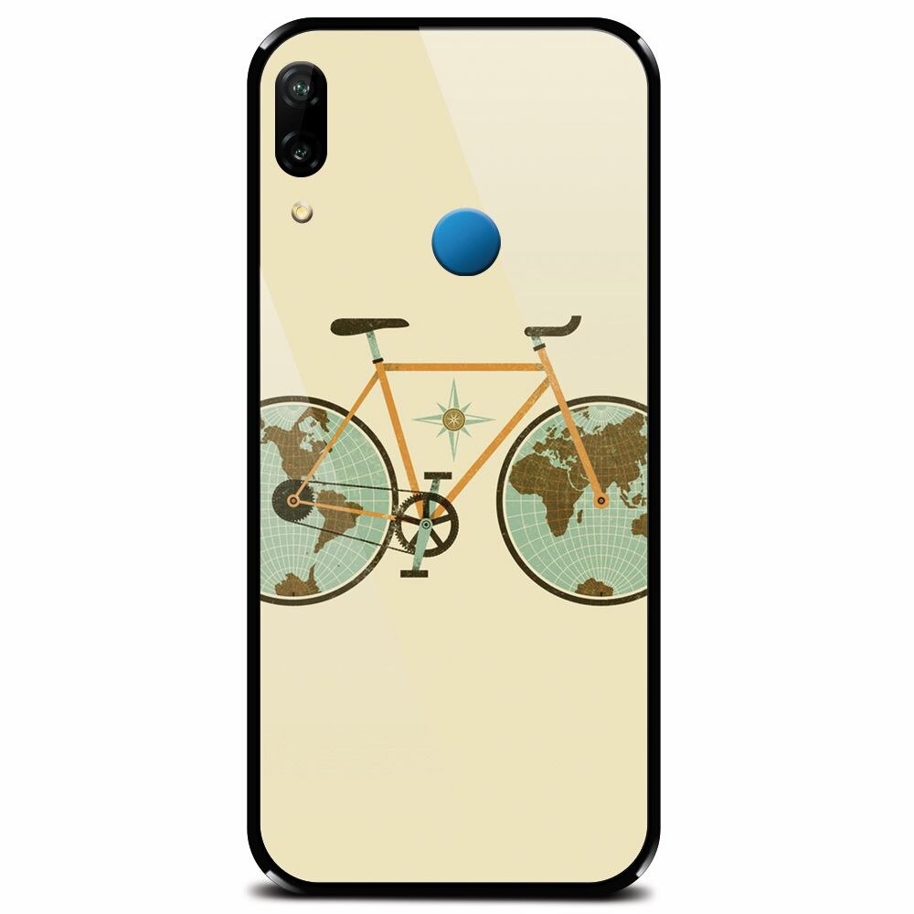Husa din sticla securizata pentru Huawei P20 Lite, Retro Bicycle Illustration