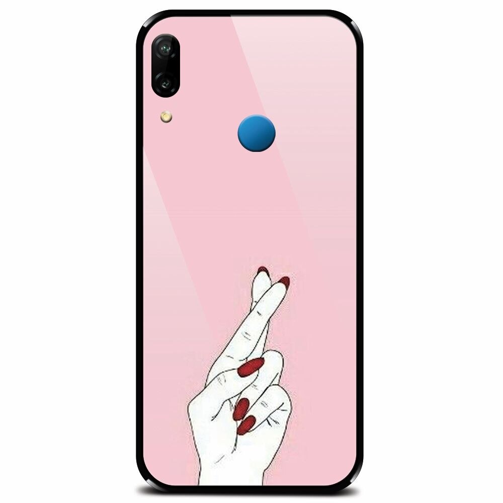 Husa din sticla securizata pentru Huawei P20 Lite, Pink Finger Cross