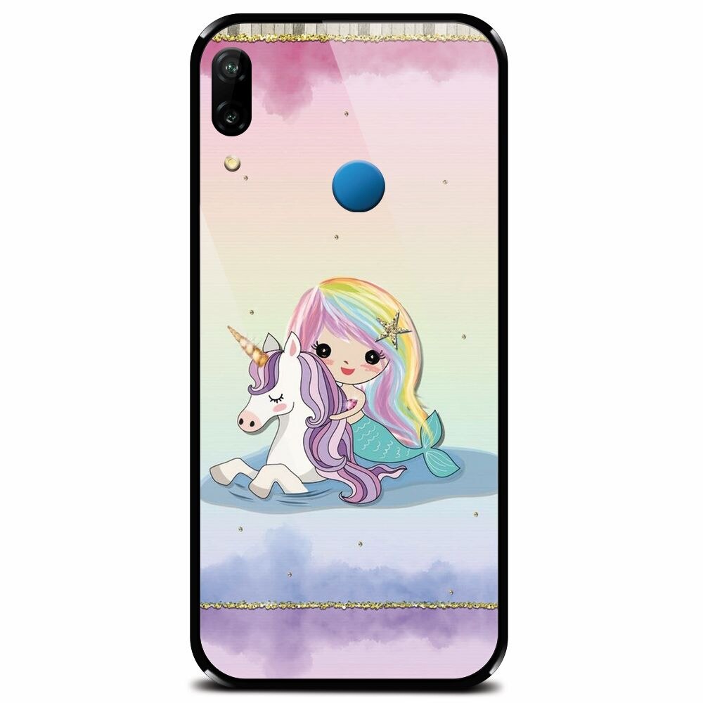 Husa din sticla securizata pentru Huawei P20 Lite, Mermaid Unicorn Play