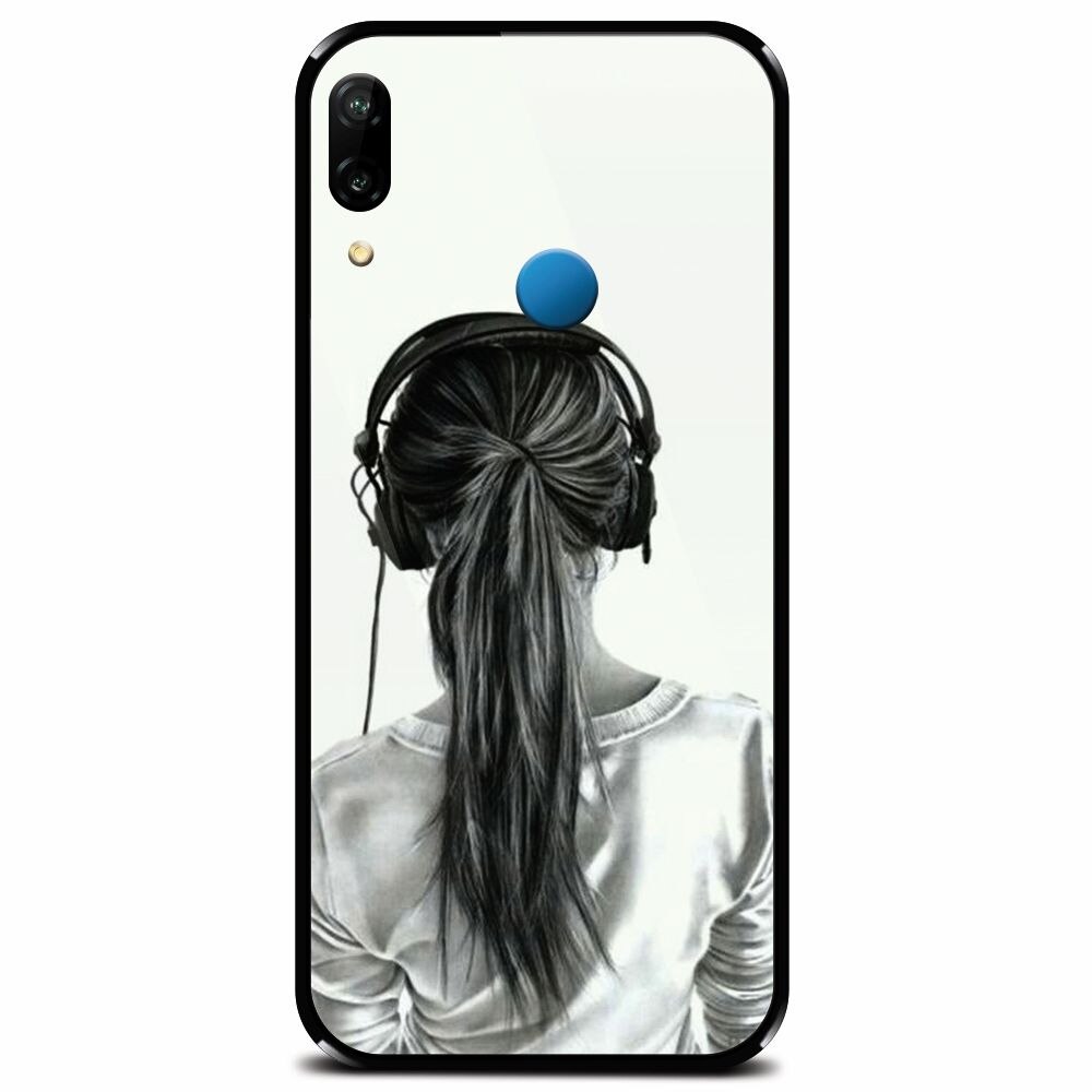 Husa din sticla securizata pentru Huawei P20 Lite, Girl With Headphone