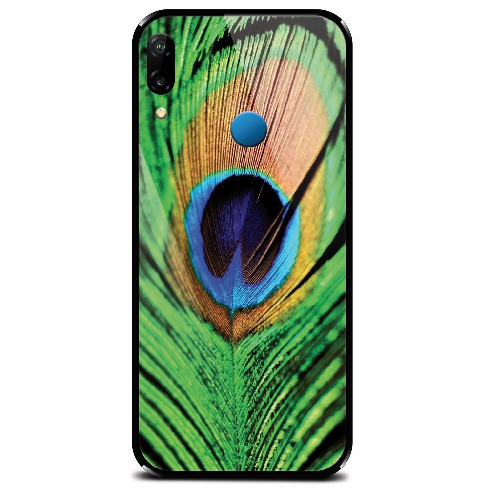 Husa din sticla securizata pentru Huawei P20 Lite, Peacock Feather Green Blue