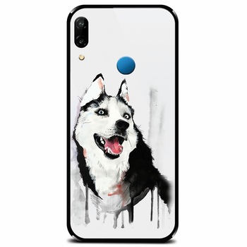 Husa din sticla securizata pentru Huawei P20 Lite, Husky Dog Watercolor Illustration Husa din sticla securizata pentru Huawei P20 Lite, Husky Dog Watercolor Illustration
