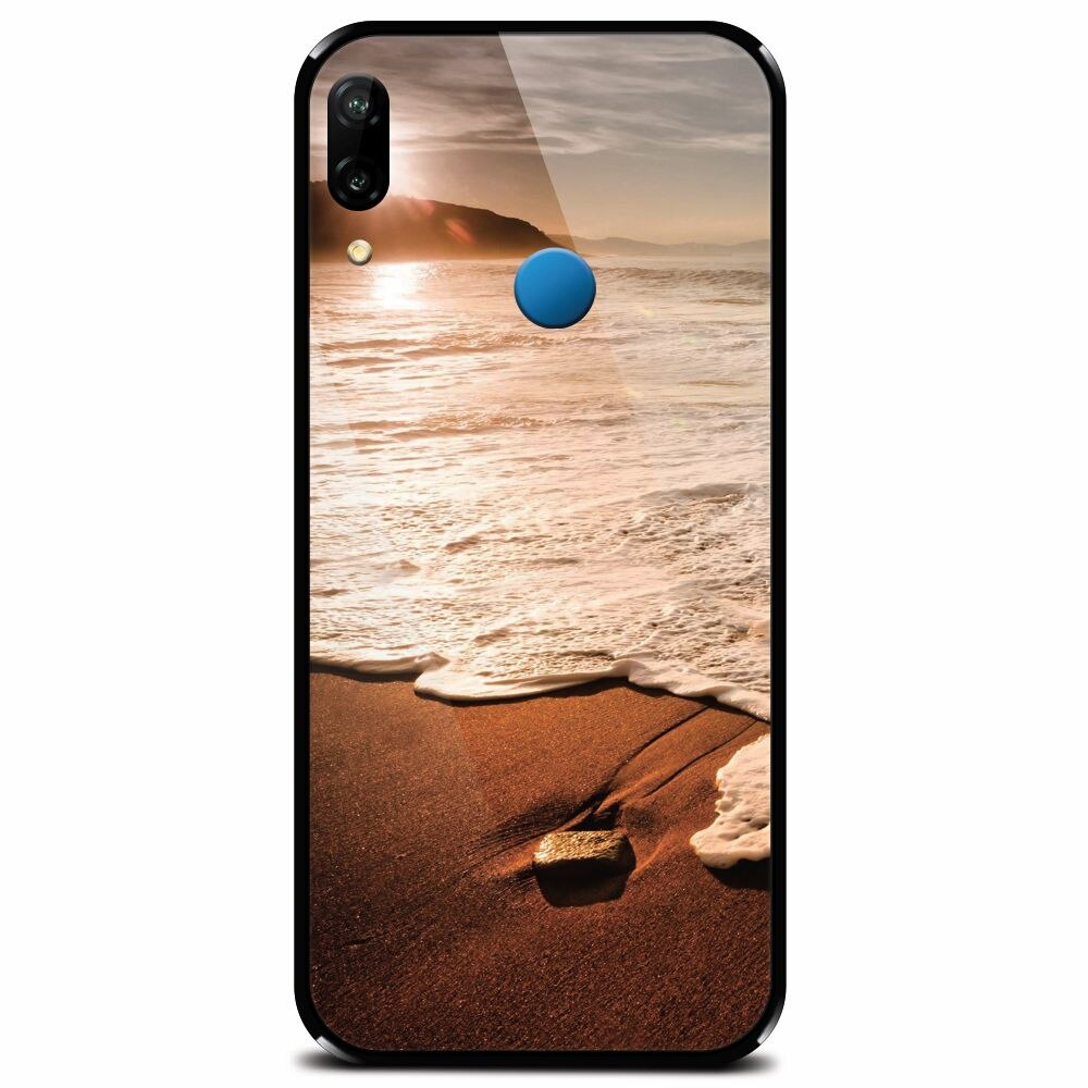 Husa din sticla securizata pentru Huawei P20 Lite, Sunset Foamy Beach Wave