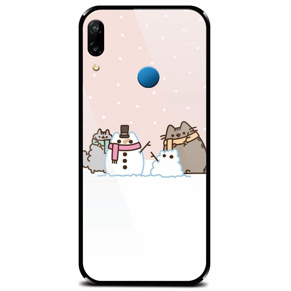 Husa din sticla securizata pentru Huawei P20 Lite, Cat And Snowman