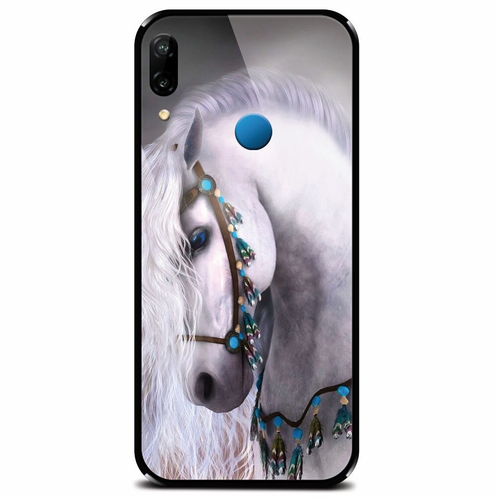 Husa din sticla securizata pentru Huawei P20 Lite, White Horse