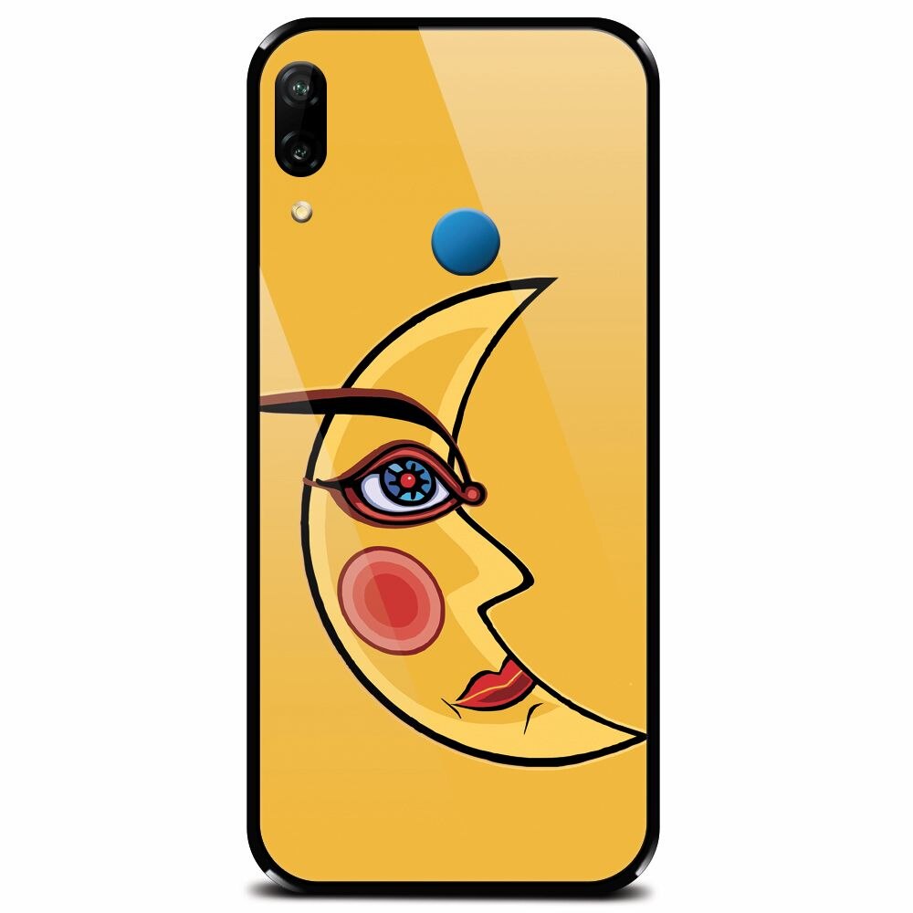 Husa din sticla securizata pentru Huawei P20 Lite, Yellow Moon