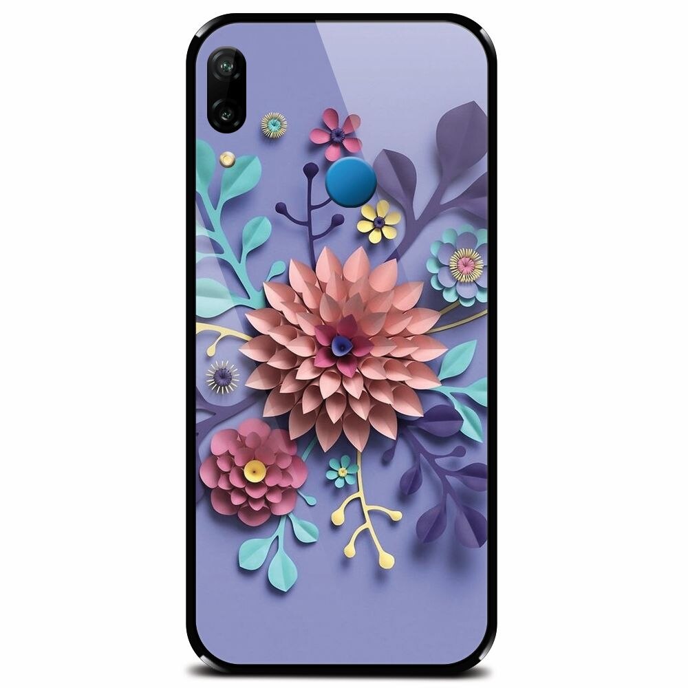 Husa din sticla securizata pentru Huawei P20 Lite, Flower Artwork