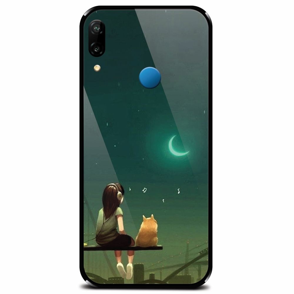 Husa din sticla securizata pentru Huawei P20 Lite, Cat And Girl