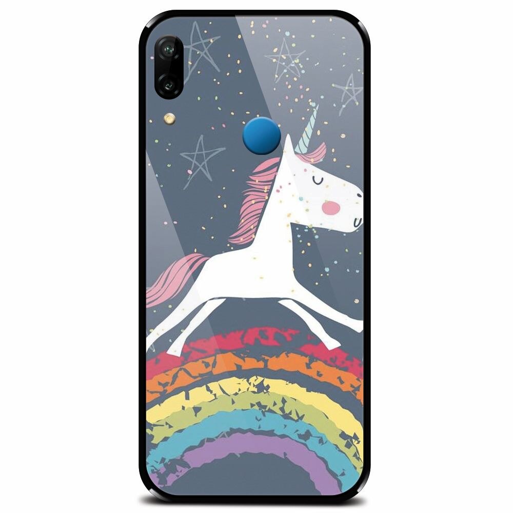 Husa din sticla securizata pentru Huawei P20 Lite, Unicorn Rainbow