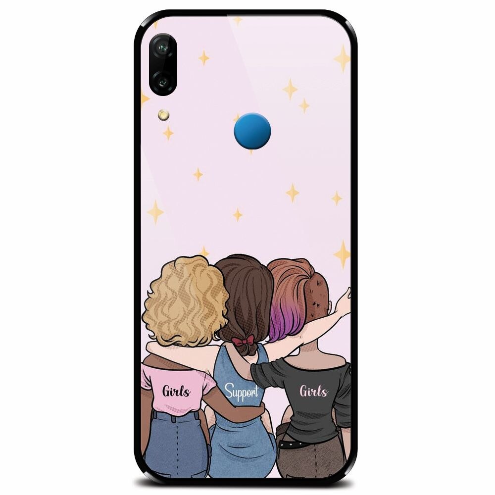 Husa din sticla securizata pentru Huawei P20 Lite, Girls Support Girls