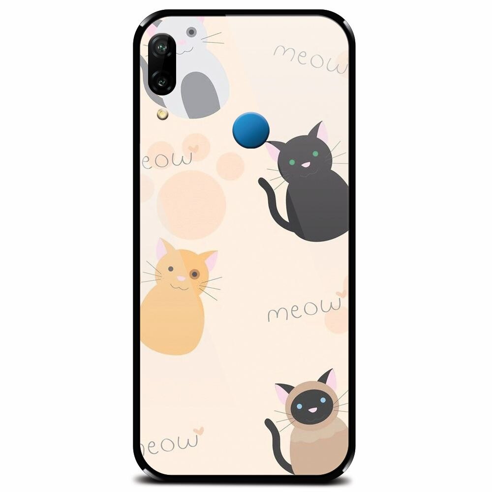 Husa din sticla securizata pentru Huawei P20 Lite, Meow