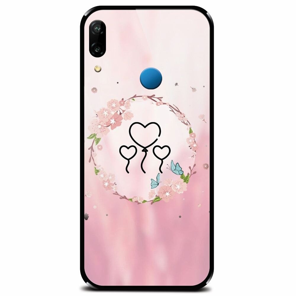 Husa din sticla securizata pentru Huawei P20 Lite, Heart Baloons