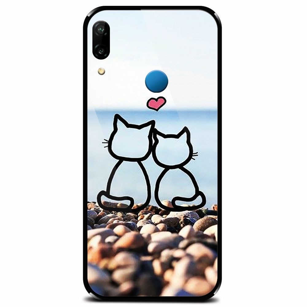 Husa din sticla securizata pentru Huawei P20 Lite, In Love Cats