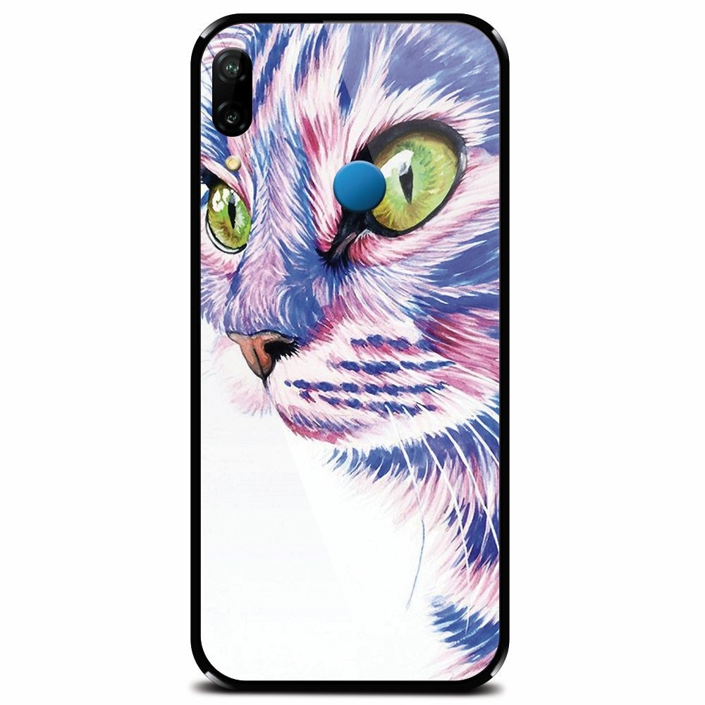 Husa din sticla securizata pentru Huawei P20 Lite, Colorfull Cat