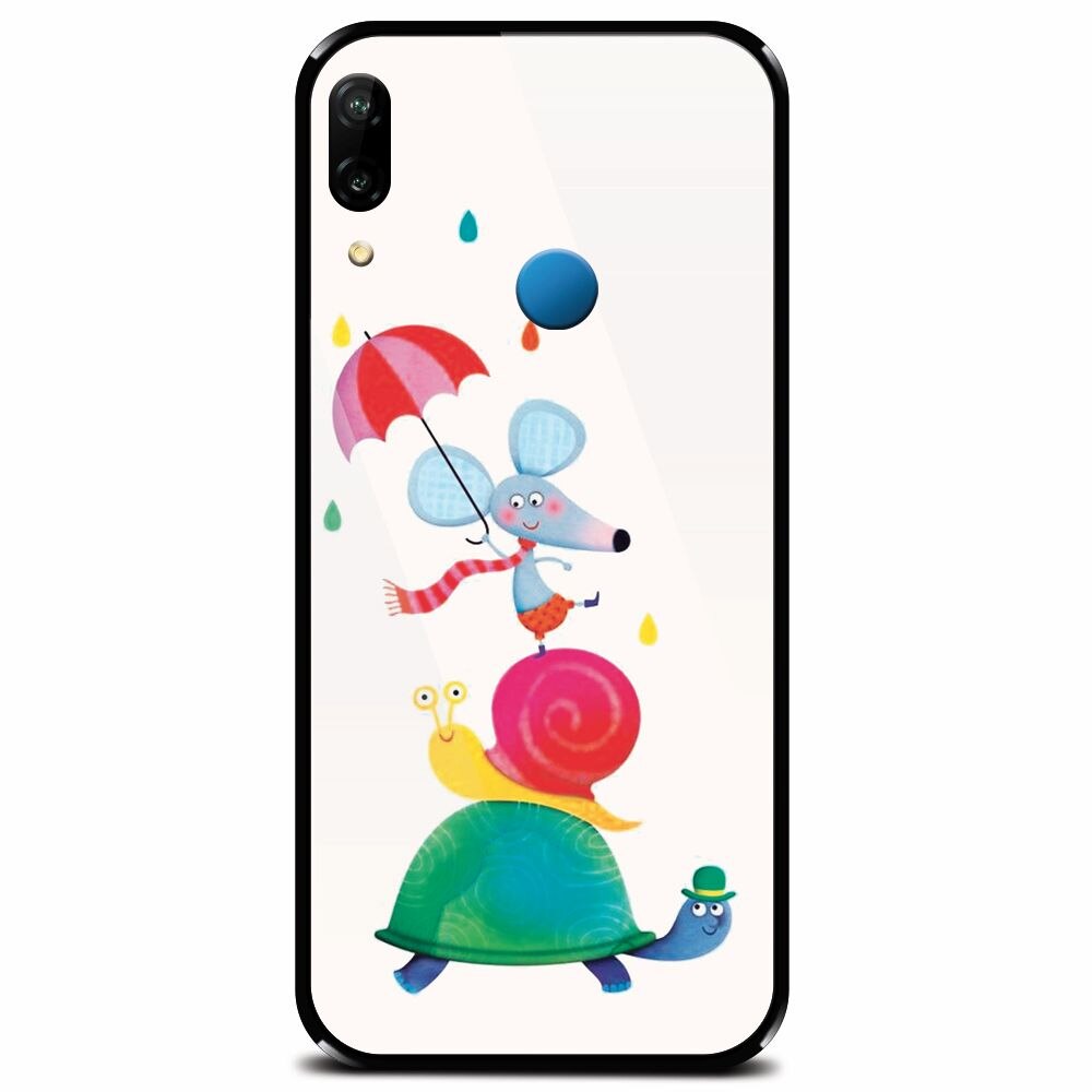 Husa din sticla securizata pentru Huawei P20 Lite, Happy Animals