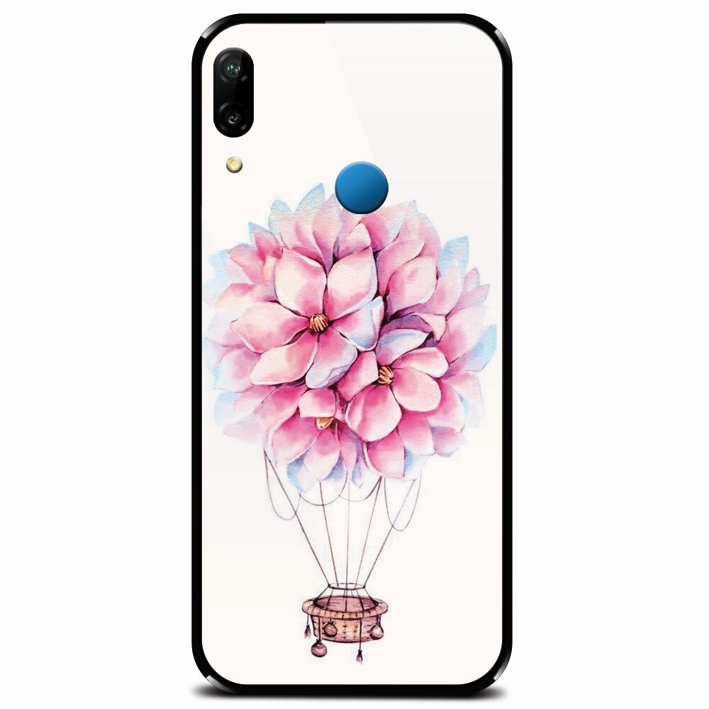 Husa din sticla securizata pentru Huawei P20 Lite, Flower Baloon