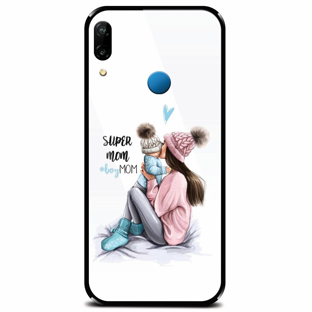 Husa din sticla securizata pentru Huawei P20 Lite, Super Mom With Boy