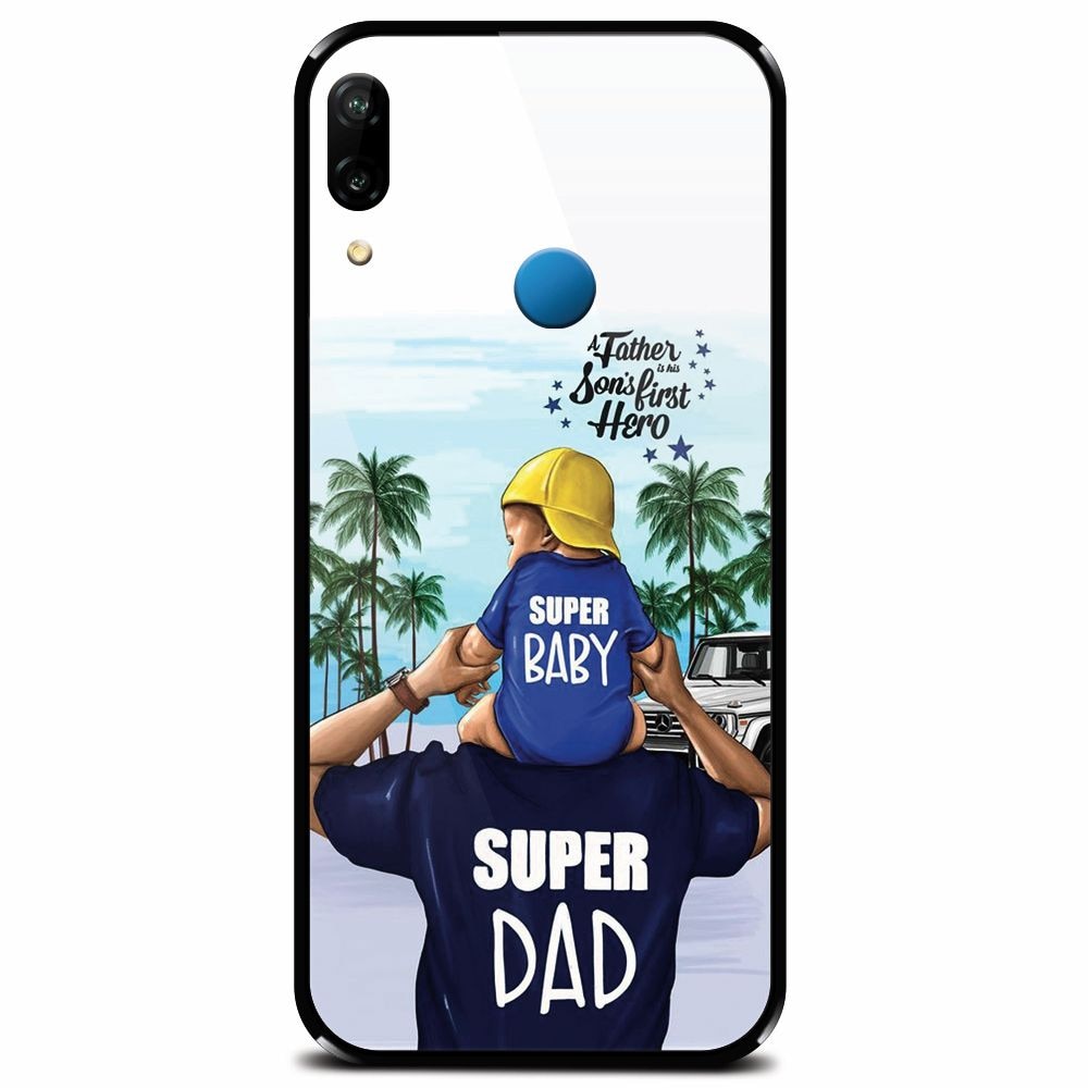 Husa din sticla securizata pentru Huawei P20 Lite, Super Dad