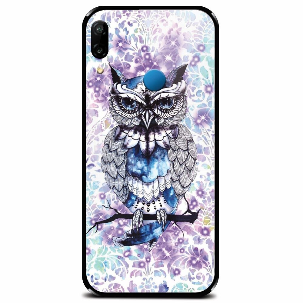 Husa din sticla securizata pentru Huawei P20 Lite, Abstract Owl